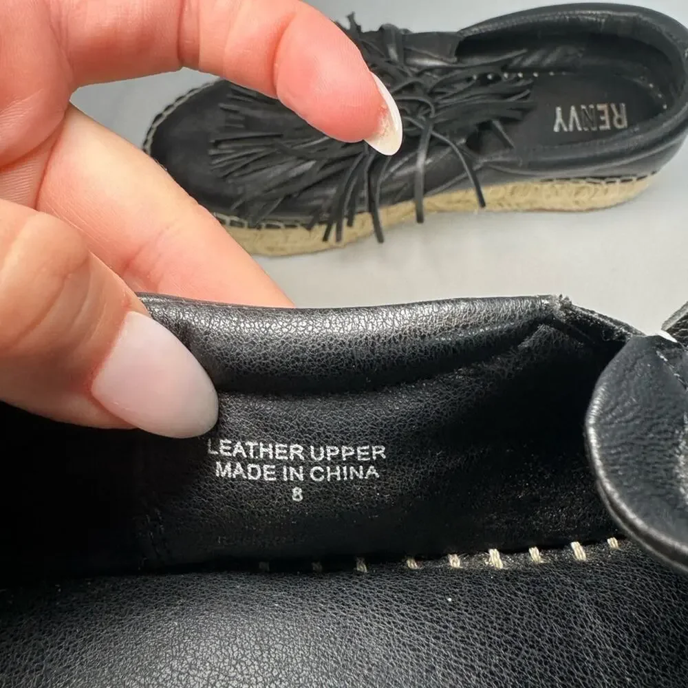 Renvy Espadrille Womens Shoes Size 8 Black Leather Fringe Espadrille Slip On